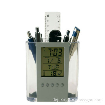 Factory supply leather pen holder digital clock